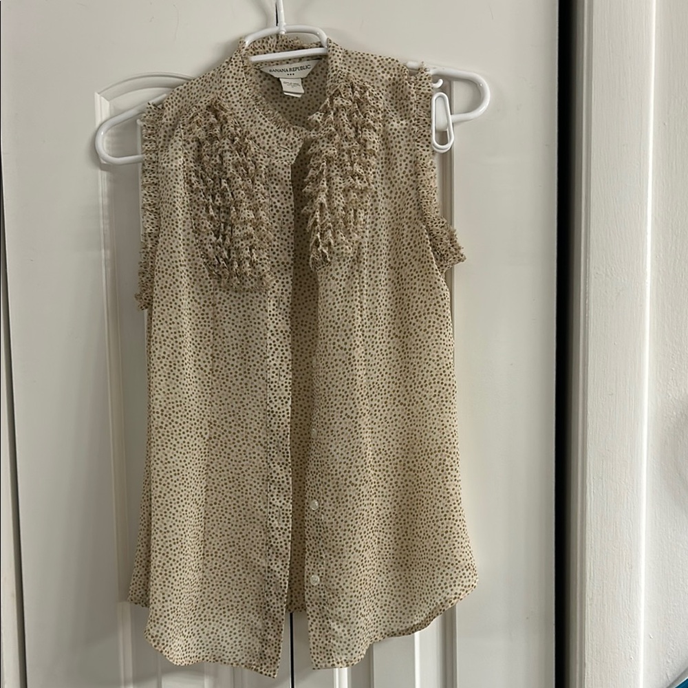 Sleeveless Beige Blouse with Ruffle Detail